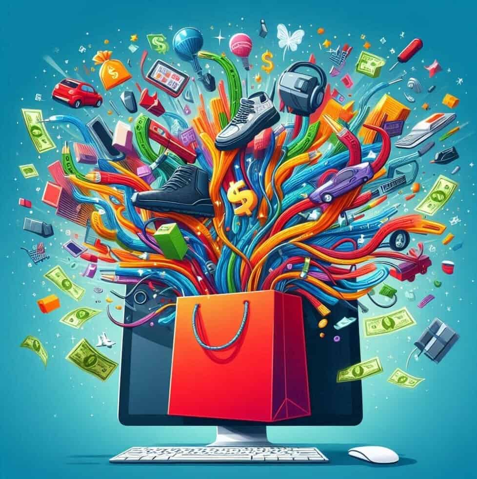 What Is A Website For? a computer screen with colorful objects exploding out of it to depict what is a website for