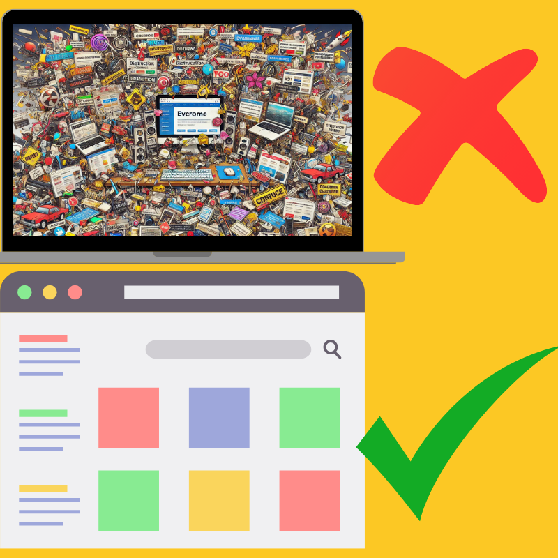 Images showing difference between a cluttered and clean look website 