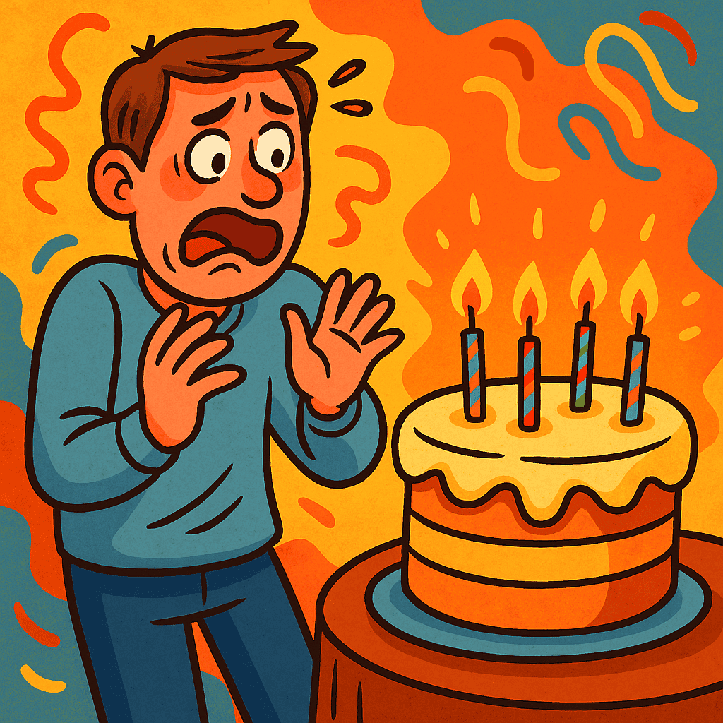 Man on his birthday not realising the benefits of aging