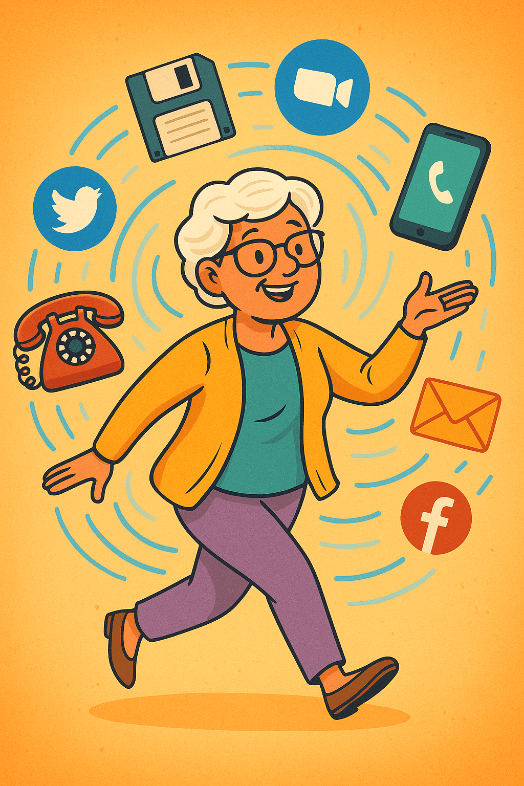 Older lady happy working with technology and knowing the benefits of aging