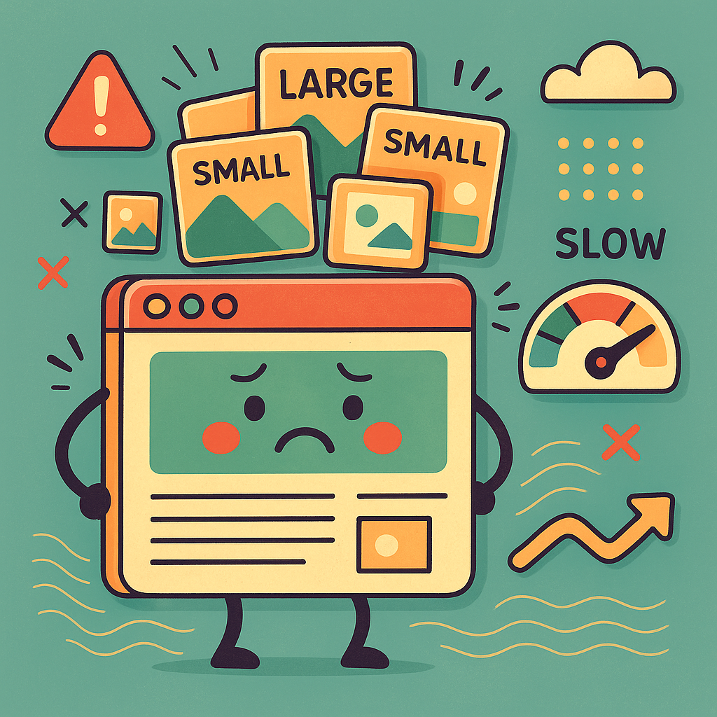 How to Optimise Images in WordPress Cartoon showing sad site and How to Optimise Images in WordPress