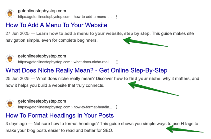 How to write a meta description | screenshot of meta descriptions